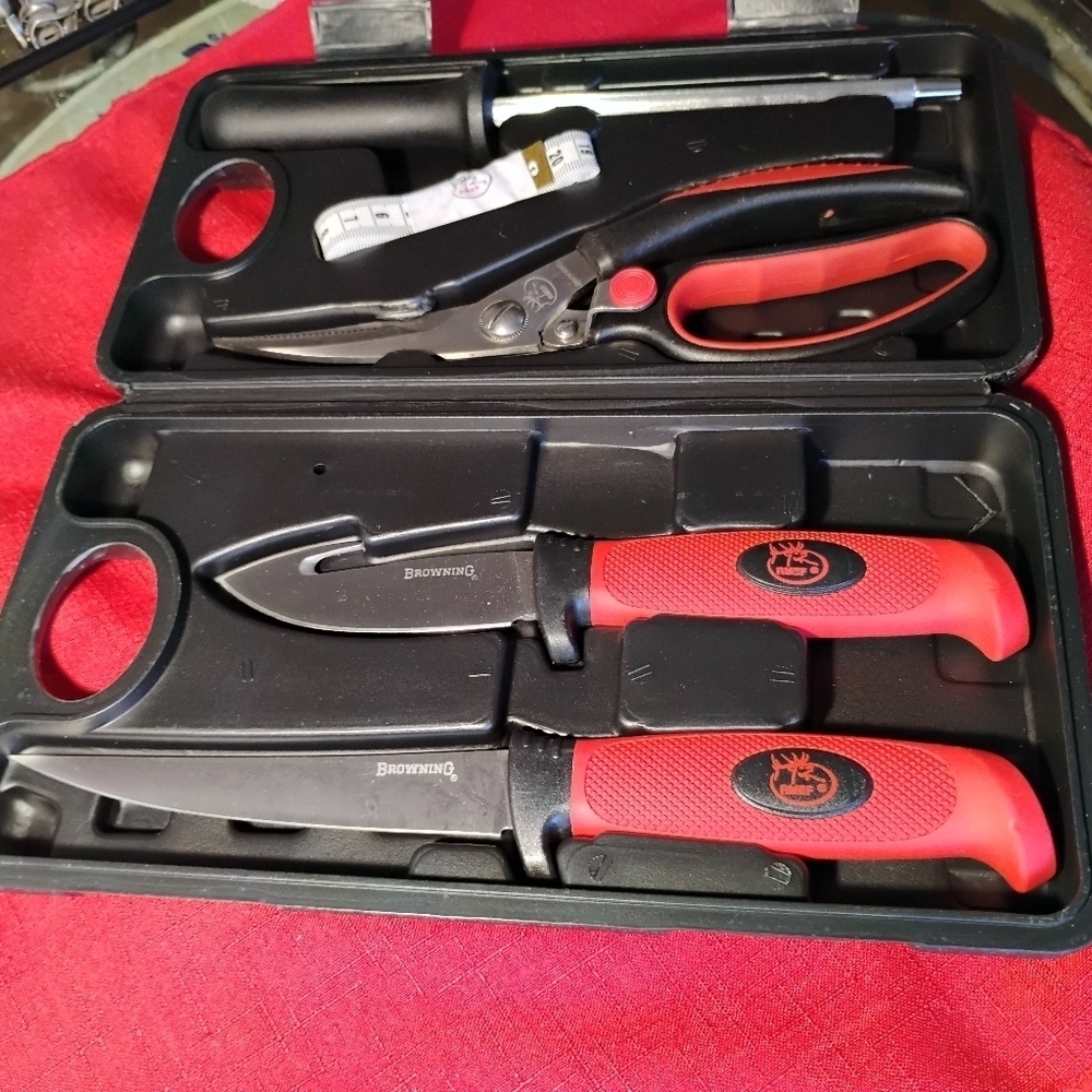 Browning 295 RMEF 10" Red Fixed Stainless Game Hunting Knife Scissors Set Combo﻿